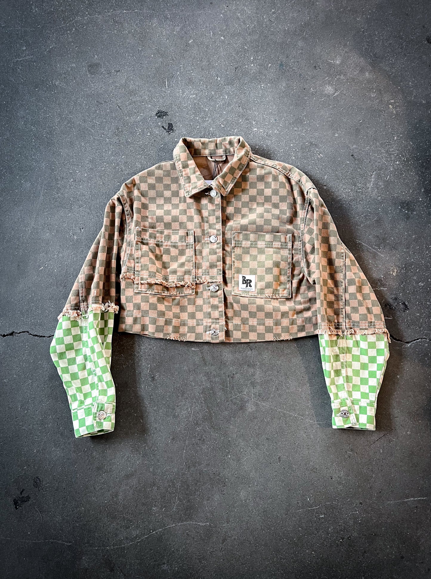 Checkerboard Sleeve Bleached Jacket