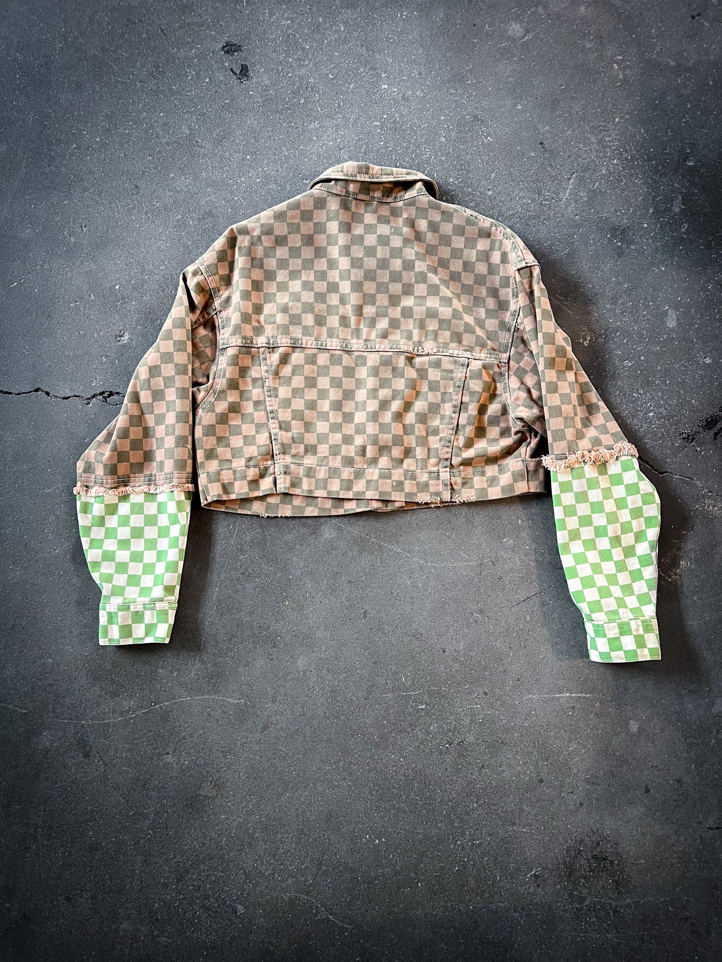 Checkerboard Sleeve Bleached Jacket