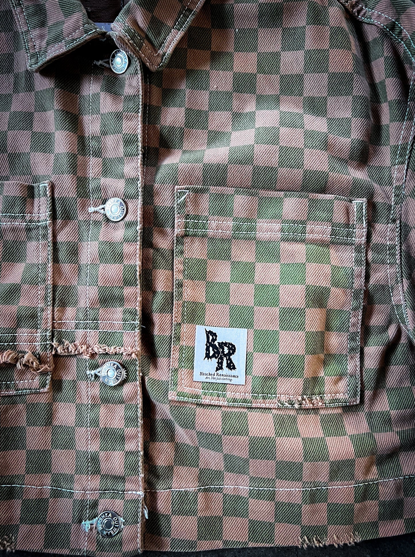 Checkerboard Sleeve Bleached Jacket