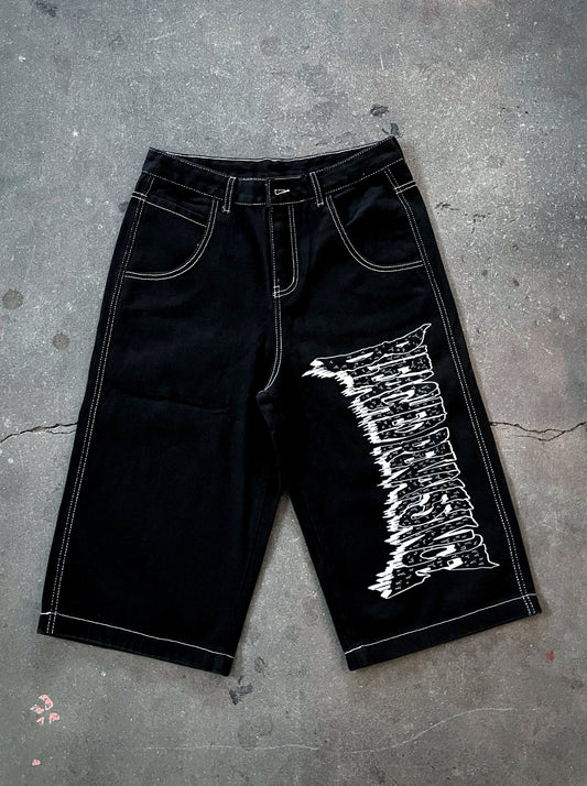 Stretched Logo Capri Shorts (Black)